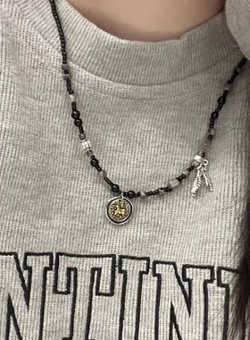 新中式手工串珠平安瑞兽吊坠项链女潮酷辣妹轻奢小众高级感锁骨链