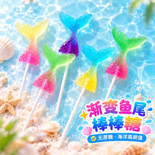海洋渐变鱼尾无蔗糖棒棒糖