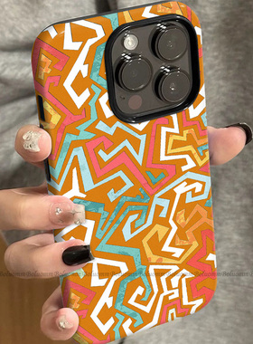 菲林适用于苹果17promax手机壳橙色图腾iphone12/13套硅胶14max全包防摔xs个性复古15plus网红新款女air潮牌6