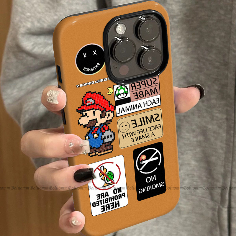 菲林适用于苹果17promax手机壳棕马里奥iphone12/13套硅胶14max全包防摔xs日韩复古15plus网红新款女air潮牌6