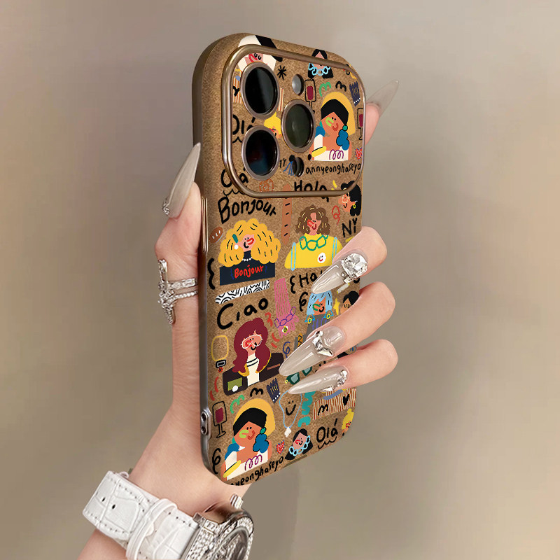 适用苹果17promax手机壳银灰色电镀翻毛皮棕iPhone16plus15pro新款14防摔13男12女款11高级可爱卡通涂鸦女孩,3C数码配件,手机保护套/壳,淘宝优惠券,粉丝福利购,淘宝优惠卷