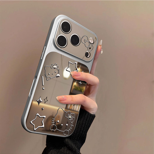 适用苹果17promax手机壳iPhone16pro新款16plus镜面15大视窗套硅胶14防摔13女款全包air秒变17高级银镜凯蒂