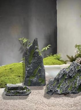 玻璃钢青苔彷真石微景观假石头舞台道具园艺庭院空心苔藓假山摆件