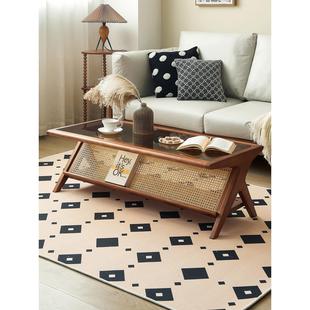 2025年新款茶几实木藤编茶几客厅家用长方形茶几桌小户型法式覆古