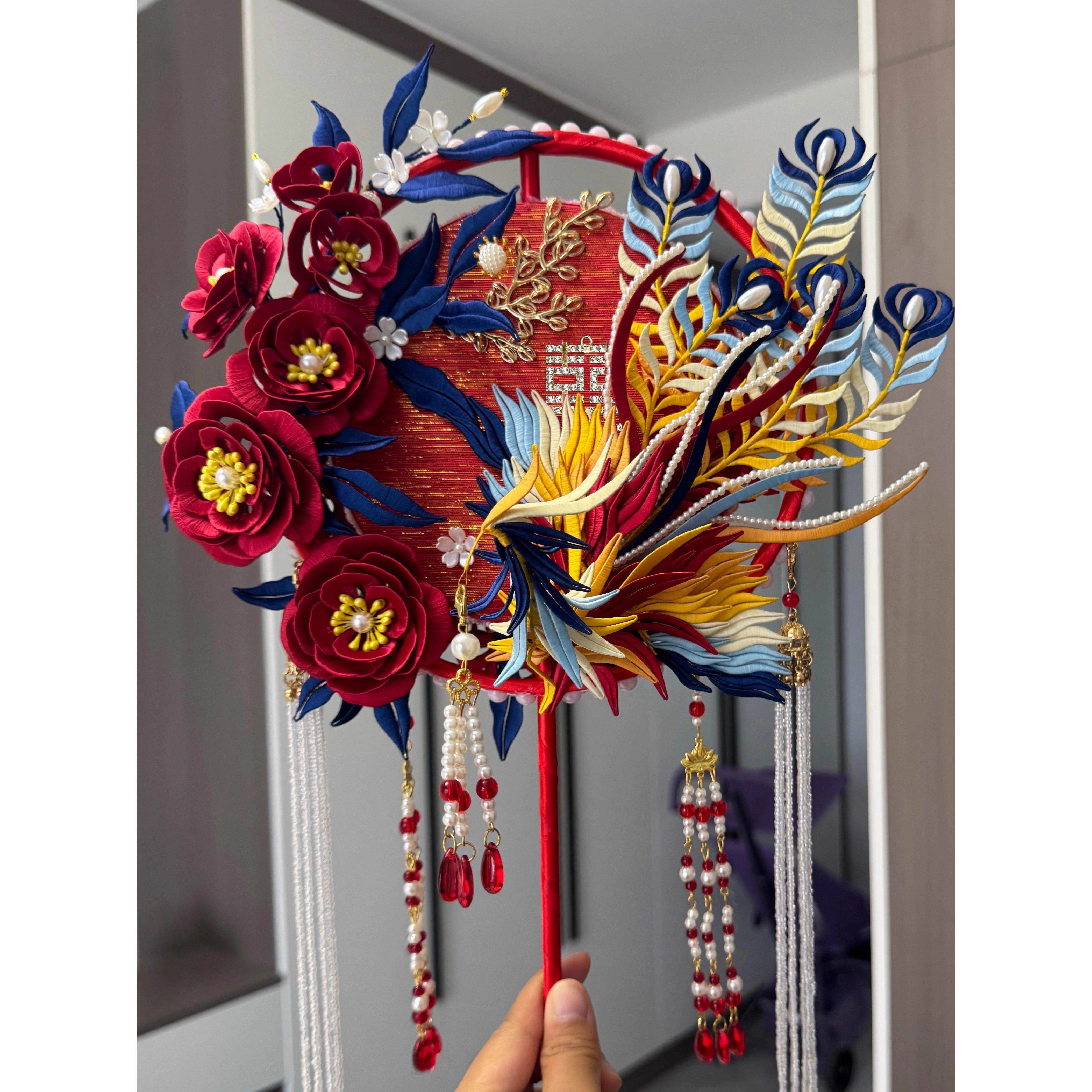 缠花团扇凤凰手工制作DIY材料包新中式新婚礼物新娘重工大气成品