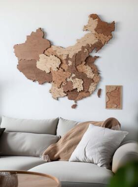 梯木叠雕木质创意地图中国墙面装饰3d立体装饰画简约创意挂画壁饰