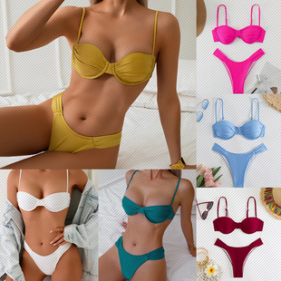Baju renang pantai bikini seksi warna pepejal baru Baju rena