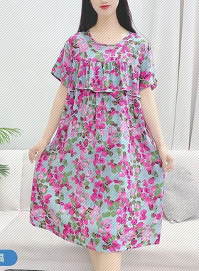 大码纯棉碎花薄款睡裙