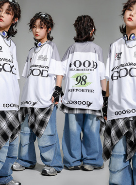 hiphop街舞穿搭裤子短袖嘻哈女孩套装少儿演出服男童街舞儿童潮服
