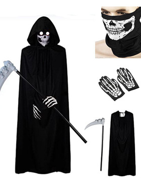 2024新款万圣节派对儿童成人死神黑色披风斗服装道具篷套装表演服