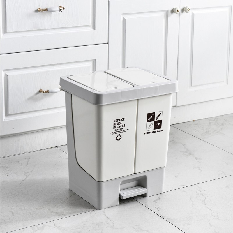 北杉20L分类垃圾桶厨房干湿分离脚踏带盖清洁桶家用卫生间双盖垃