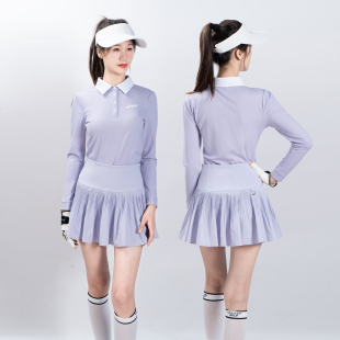 上衣百褶裙运动套装 春秋高尔夫女款 紫色POLO领长袖 高尔夫服装 长袖