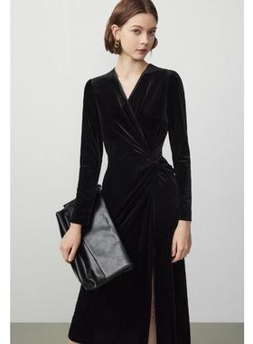 商场同款2025年秋季新款时尚法式高级感丝绒气质显瘦小黑裙连衣裙