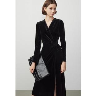 商场同款2025年秋季新款时尚法式高级感丝绒气质显瘦小黑裙连衣裙
