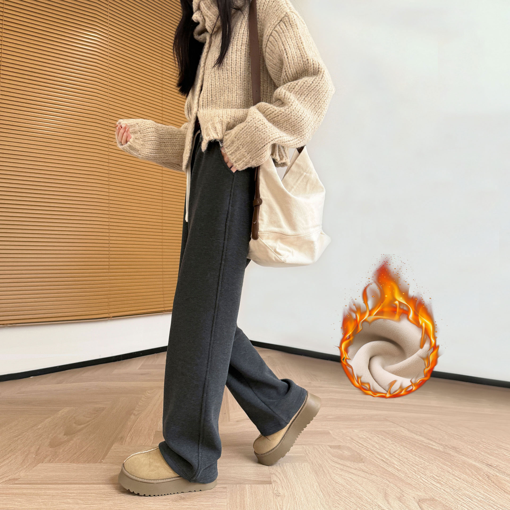 加长加绒毛呢裤子女高个子秋冬季