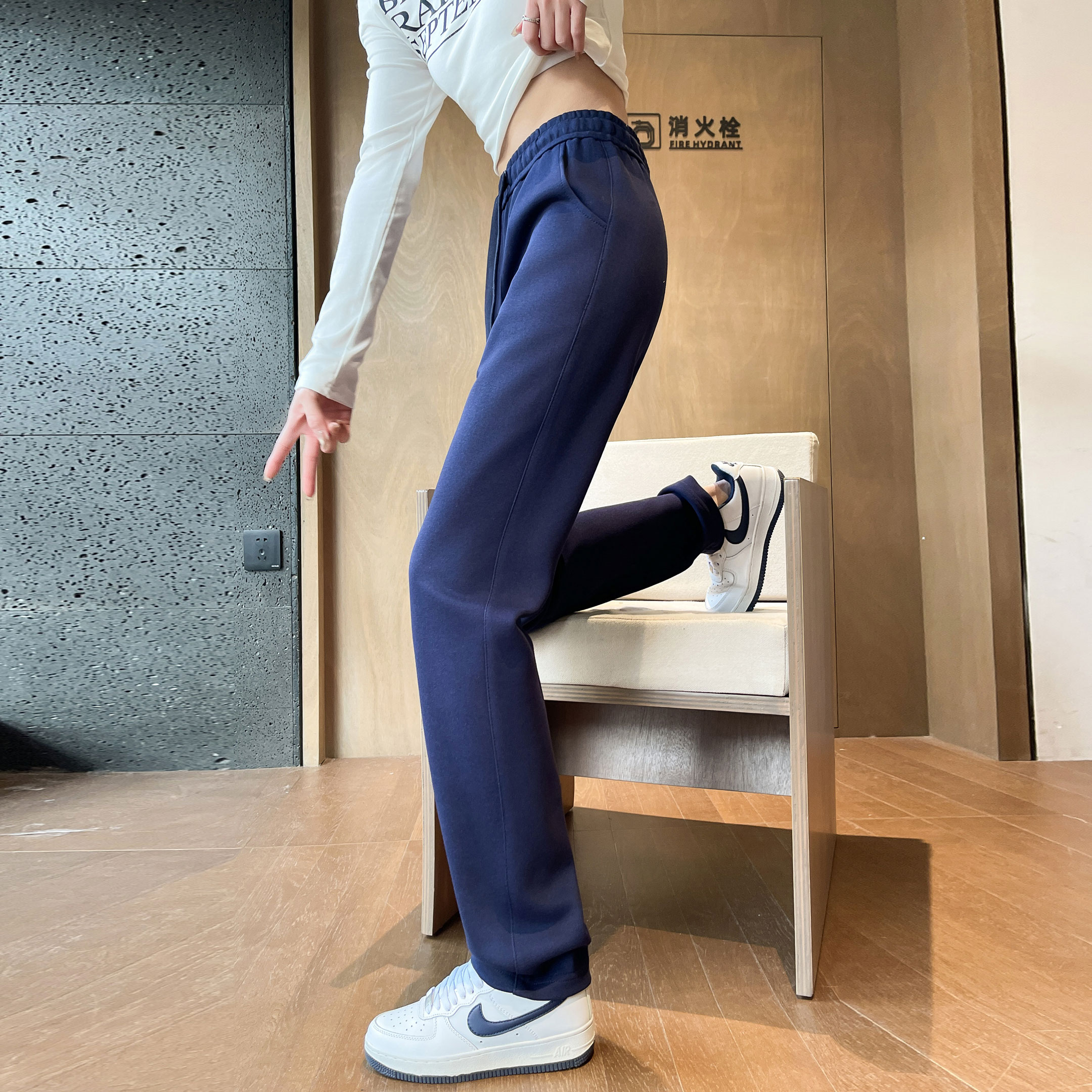 小直筒休闲裤女棉质宽松大码春秋季超长裤子高个子加长款运动卫裤
