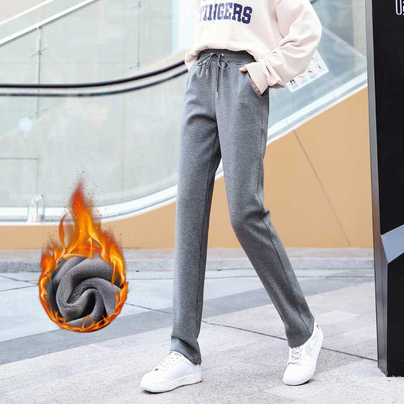 加绒加厚加长黑色裤子女高个子