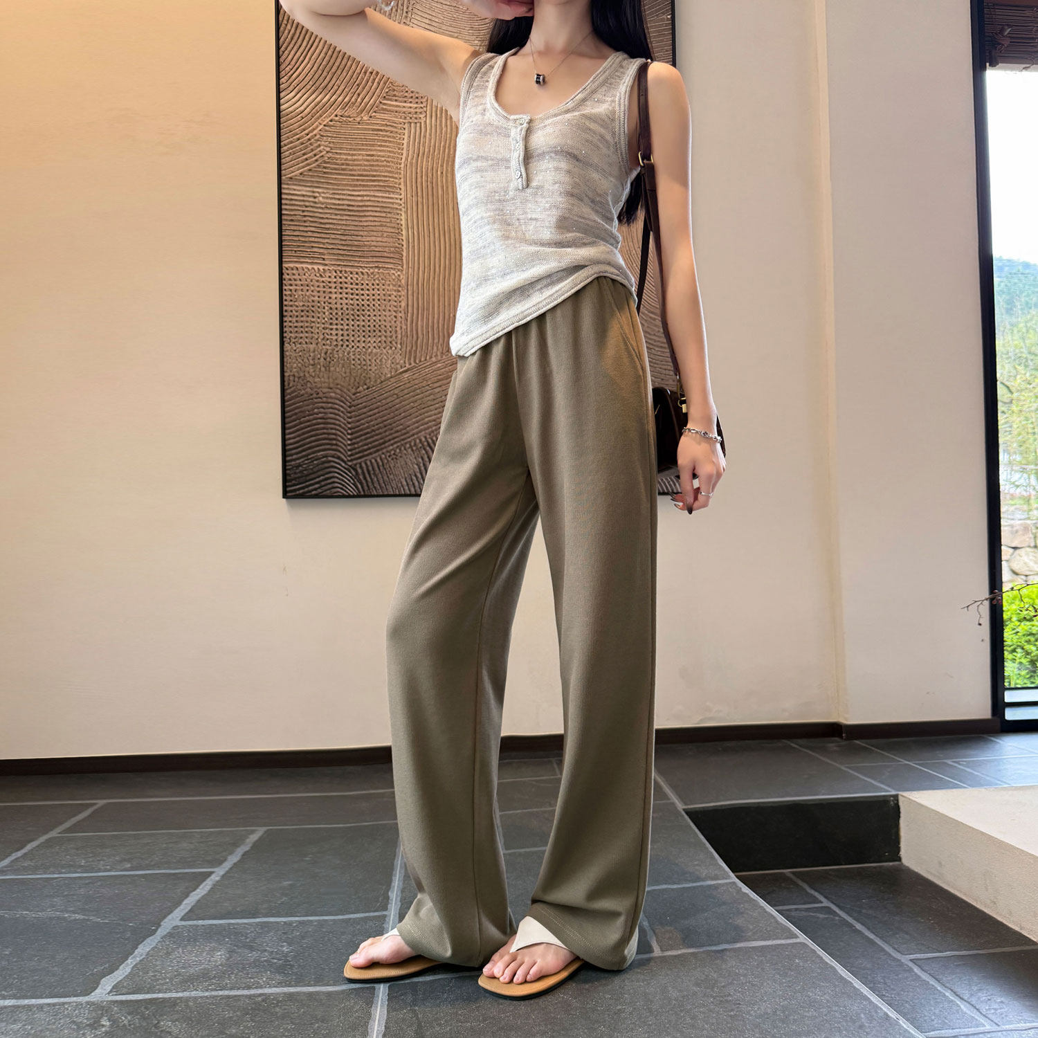 高个子加长裤子女超长版夏天薄款高腰直筒运动裤宽松大码垂感阔腿