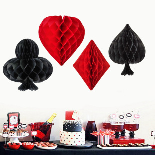 2024款4件套POKER赌博主题派对蜂窝球装饰 赌场KTV装饰道具