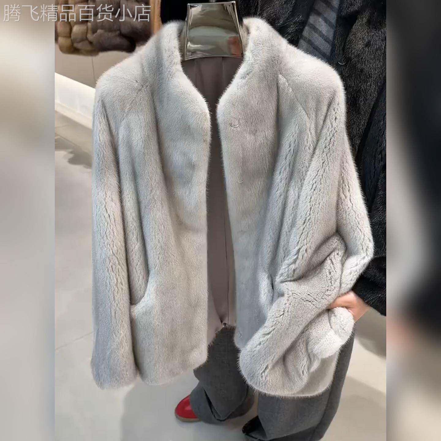 2025新款爆款小香风短款灰色立领仿水貂毛环保皮草毛毛外套女冬季