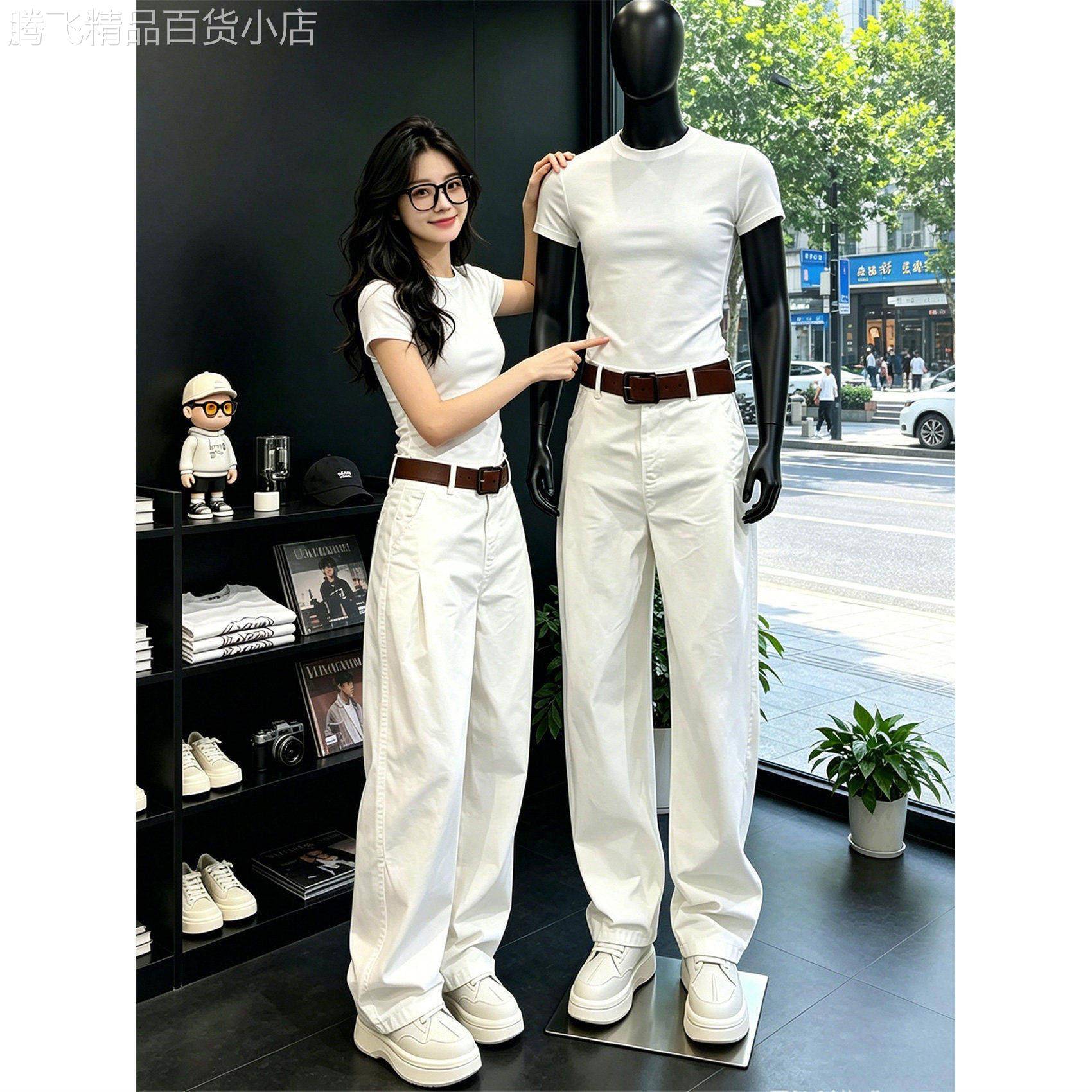 潮牌美式白色弯刀速干裤男款夏季cleanfit修身vibe裤子高街工装裤