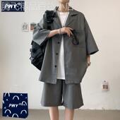 休闲西服套装 小西装 夏季 潮牌男士 薄款 潮流五分袖 外套短裤 一套搭配