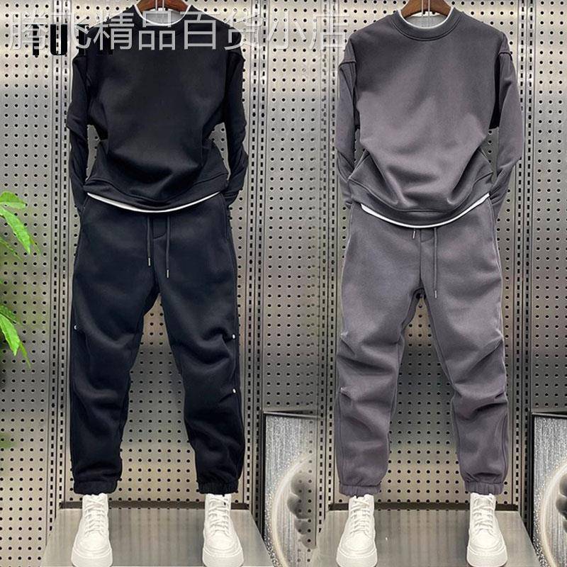 休闲运动套装男2025新款春秋季潮牌宽松纯色情侣装卫衣卫裤两件套