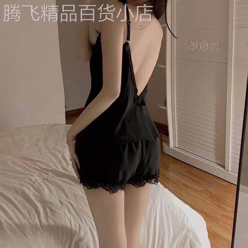 黑色冰丝睡衣女2026新款夏季薄款纯欲美背吊带背心睡裤家居服套装