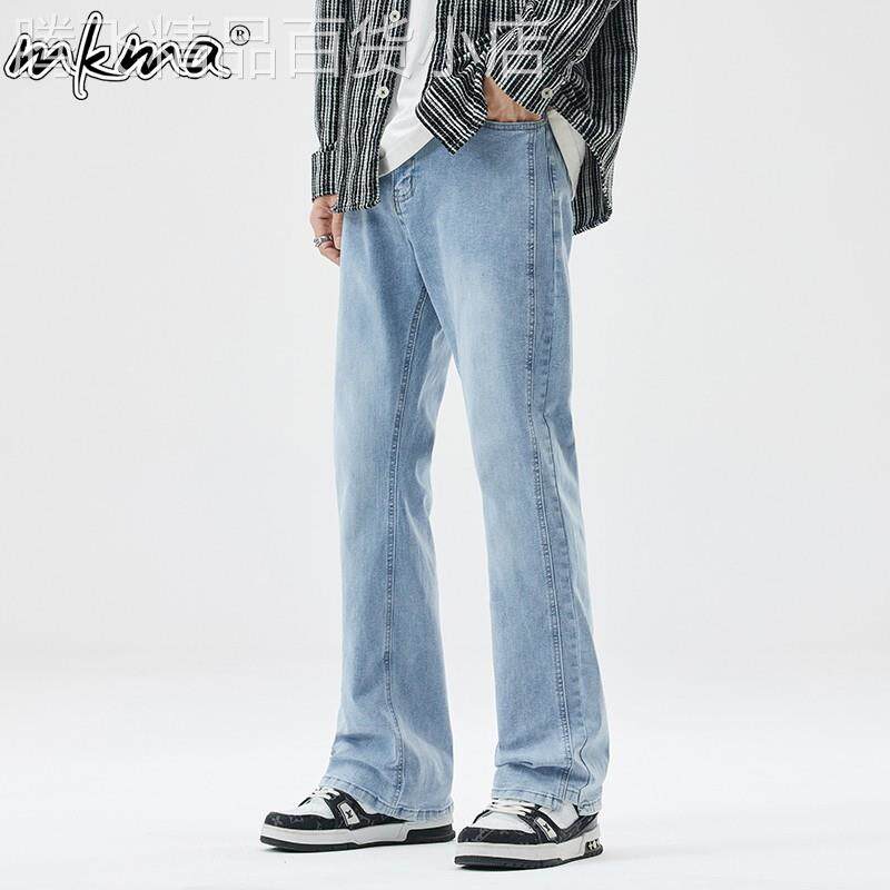 微喇牛仔裤男士新款薄款宽松垂感阔腿裤高端时尚透气直筒休闲裤子