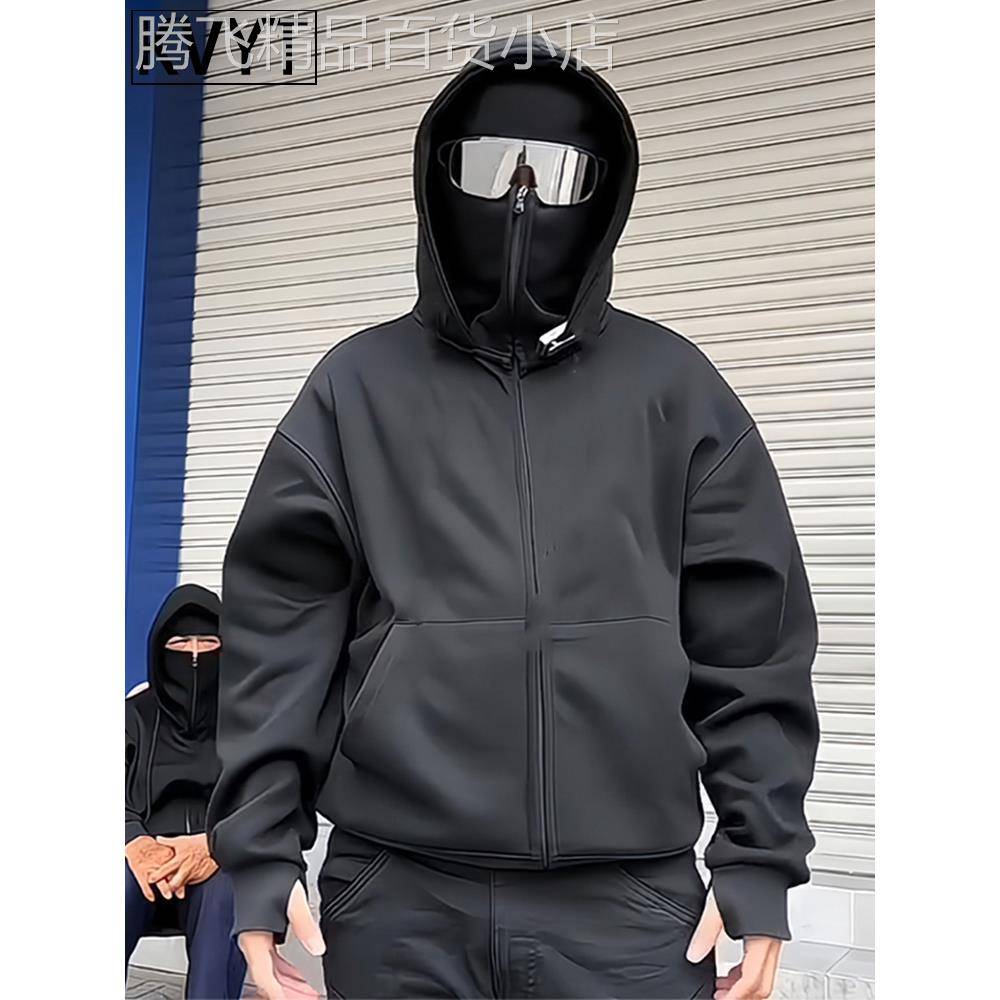 潮牌美式连帽开衫卫衣男士2025新款秋冬季外套男款高级感痞帅上衣