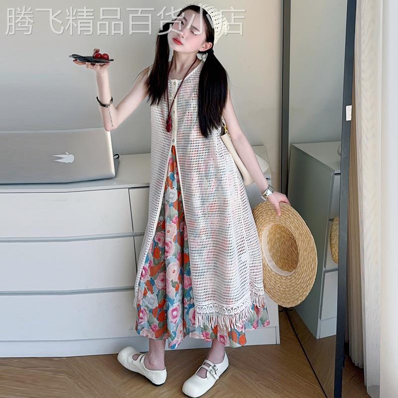 英国Next Kiss夏季女童连衣裙新款大童叠穿背心裙海边度假风穿搭