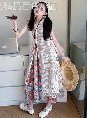 英国Next Kiss夏季女童连衣裙新款大童叠穿背心裙海边度假风穿搭