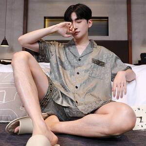 薇薇安｜冰丝短袖睡衣男夏季薄款凉感新款青少年可外穿家居服套装
