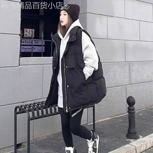 日系羽绒棉马甲女中长款秋冬季2025新款背心宽松百搭外穿马夹外套