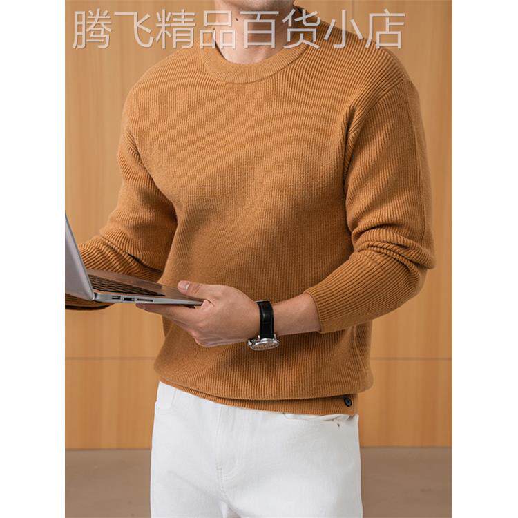 代购高级感韩版男士羊毛混纺针织衫秋冬新款型男内搭打底圆领毛衣