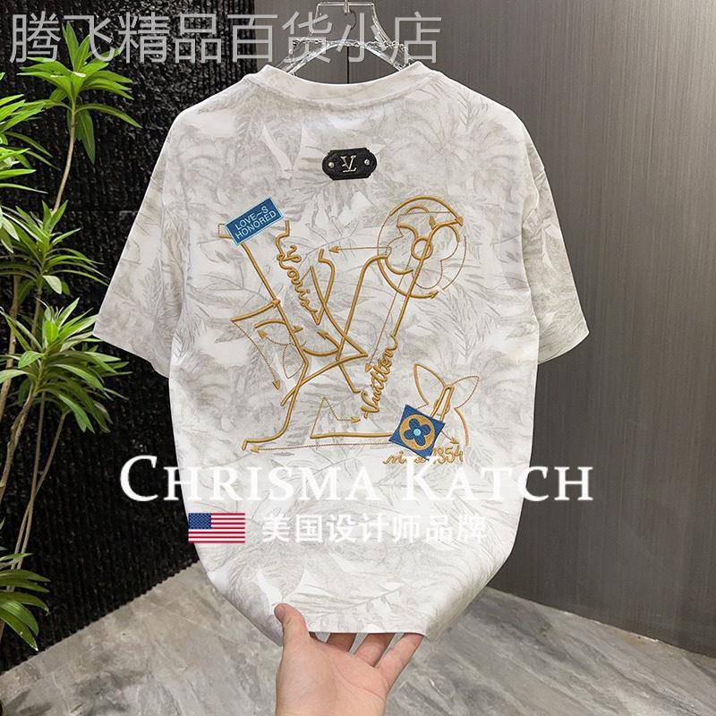 出口美国Chrisma Katch~宽松t恤设计感刺绣美式痞帅短袖男士T恤