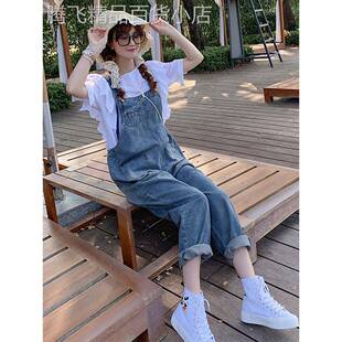 百搭洋气减龄直筒连体裤 韩版 潮 女宽松春秋2025新款 网红牛仔背带裤