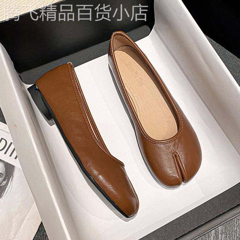 软底真皮休闲单鞋女英伦风2025春夏新款豆豆鞋平底浅口分趾猪蹄鞋