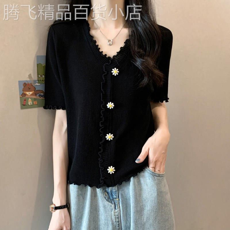 v领冰丝短袖t恤女夏季新款大码宽松显瘦洋气百搭减龄打底衫上衣潮