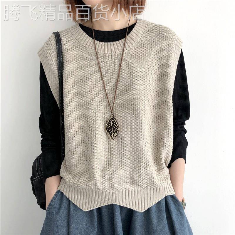 马甲女针织背心春秋2025新款宽松覆古不规则圆领套头短款坎肩马夹