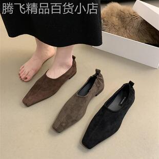 美拉德法式覆古气质单鞋女平底2023新款秋冬绒面一脚蹬休闲豆豆鞋