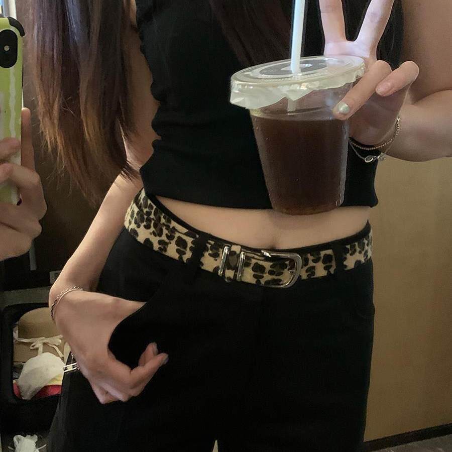 y2k豹纹皮带女士2026新款辣妹风时尚潮流细腰带女装饰阔腿裤西裤