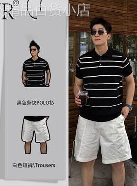 轻奢老钱风针织短袖POLO衫男2026新款男装夏装套装雅痞穿搭一整套