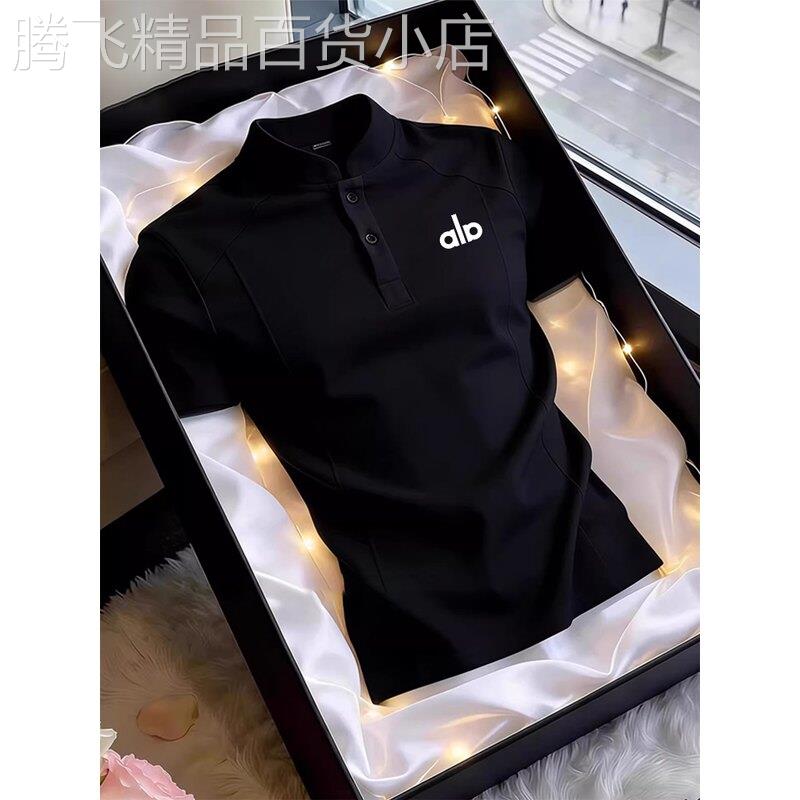轻奢高端亨利领正肩短袖T恤男款夏季美式宽肩显瘦polo衫重磅半袖