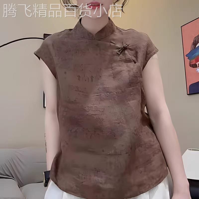 新中式国风斜襟盘扣棉麻短袖女2025夏季新款宽松显瘦复古百搭T恤