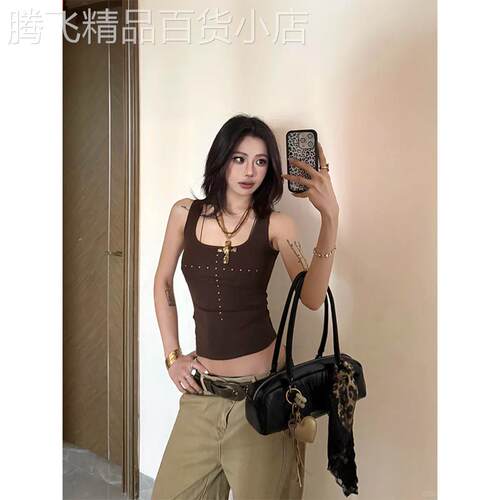 美式复古辣妹工字小吊带背心女夏季2026新款外穿修身显瘦无袖上衣