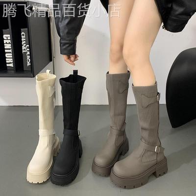 长筒靴女2025秋冬新款厚底高筒弹力英伦风瘦瘦靴骑士靴马丁靴女款
