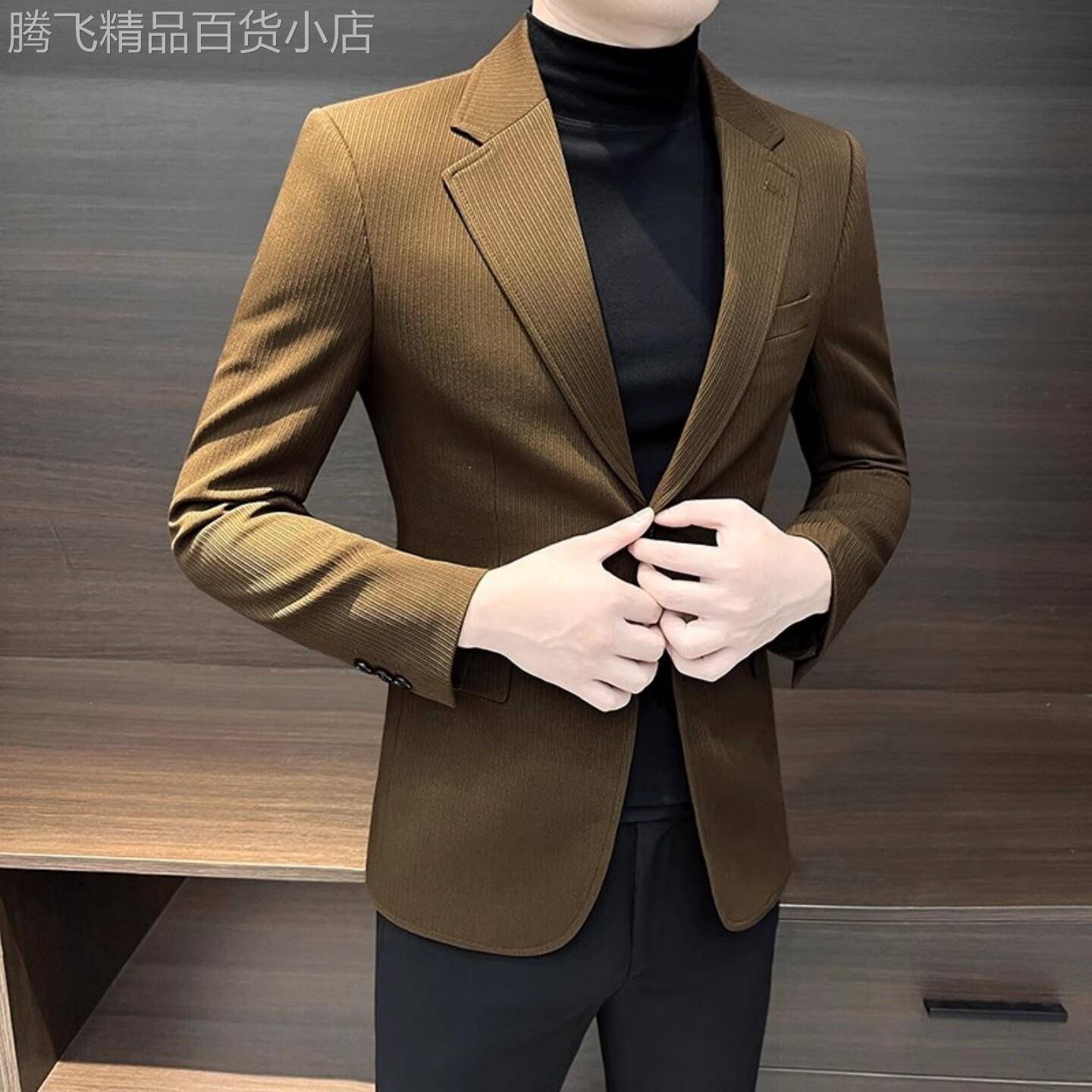 轻奢条纹西装外套男士2026春季新款休闲单西高级感痞帅小西服上衣