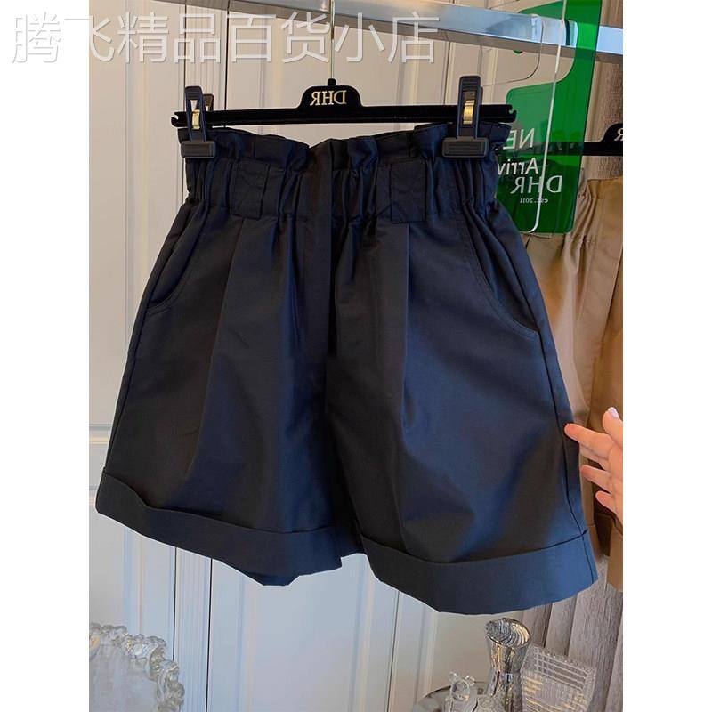 黑色高腰花苞短裤女夏季欧货大尺码胖mm显瘦休闲百搭阔腿裤卷边热
