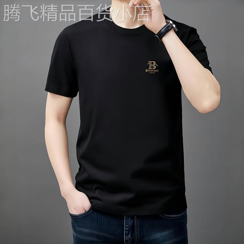 潮牌圆领短袖T恤男修身帅气2025夏季半袖T恤衫纯色高级感上衣服